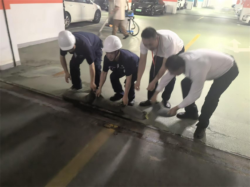 演练人员堆放防汛沙袋.jpg